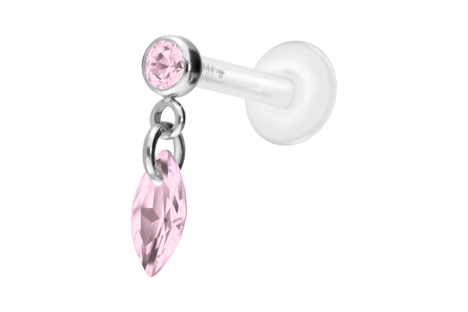 PTFE Labret Piercing mit Innengewinde + Titan-Aufsatz KRISTALLOVAL